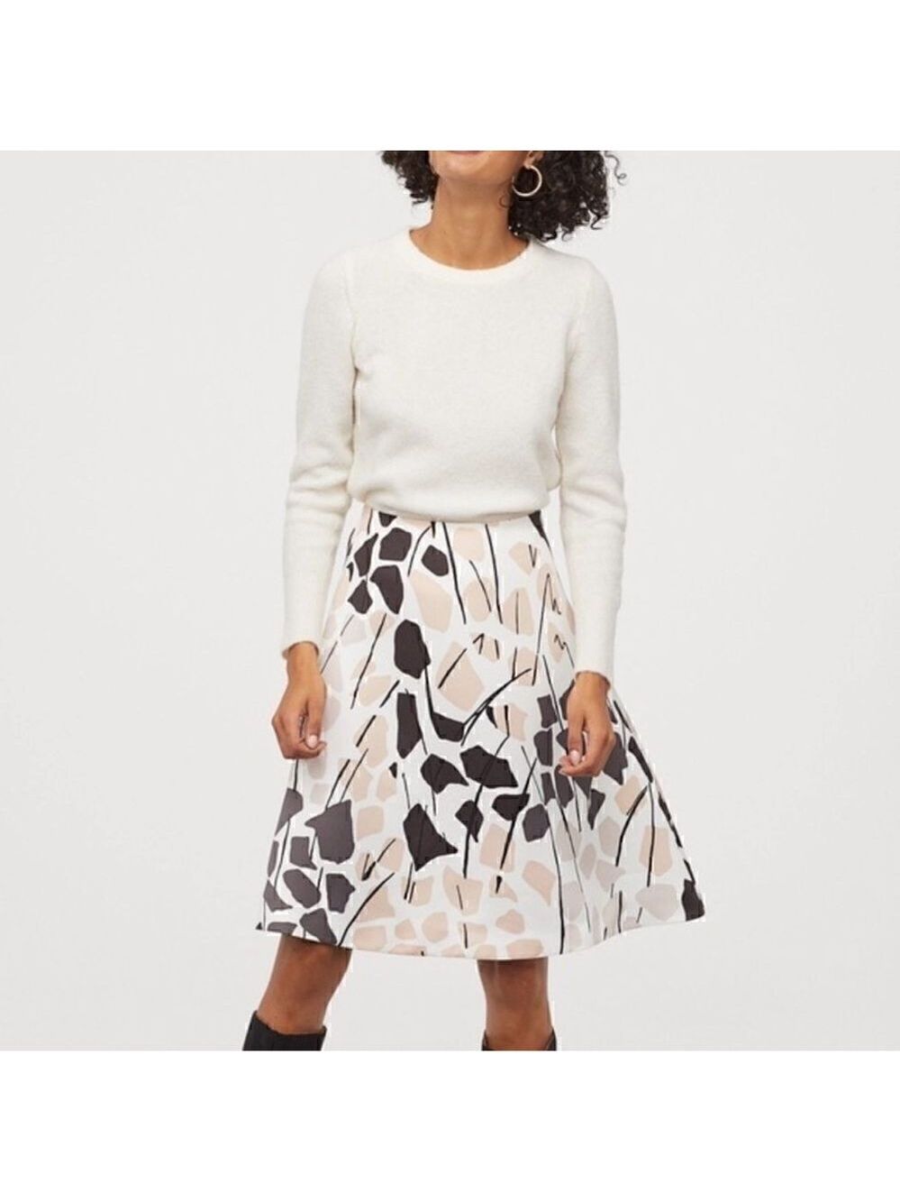 Richard Allan x H&M White Pink Black Print Pattern Satin Knee Length Skirt 4 NWT